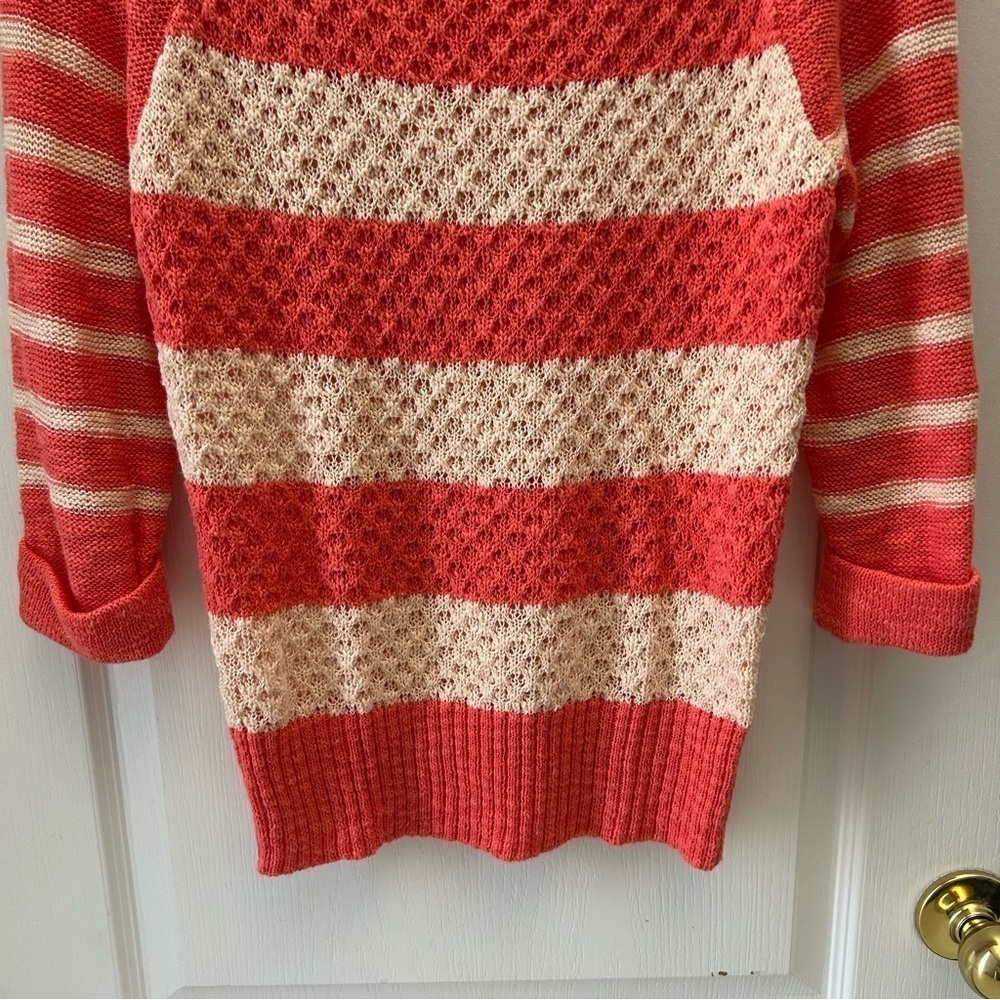 Ricki’s Sweater Lightweight Cotton Open Weave Coral Orange Stripes Size Small - Picture 5 of 15